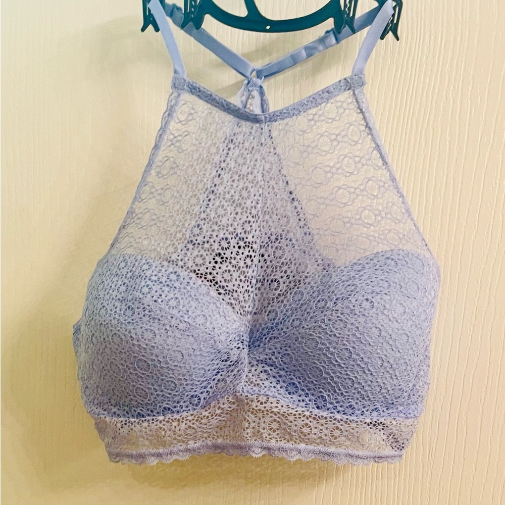 Brand New No Boundaries Light Blue Lace High Neck Padded Push-Up Bralette 34C